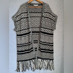 Miss Me Sweater Women’s Small Vest Shawl Black  Boho Southwestern